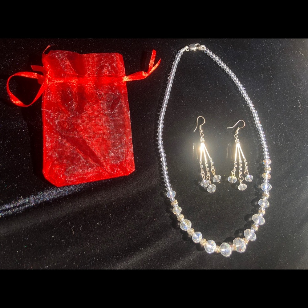 Matching crystal earrings and necklace set